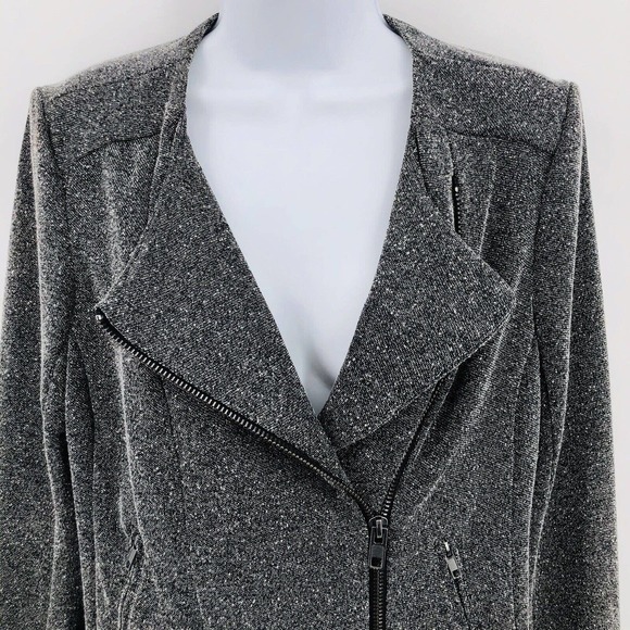 Gray Moto Jacket Catherine Malandrino Runway Sz M Marled Asymmetrical Zip Shanfa - Picture 8 of 12